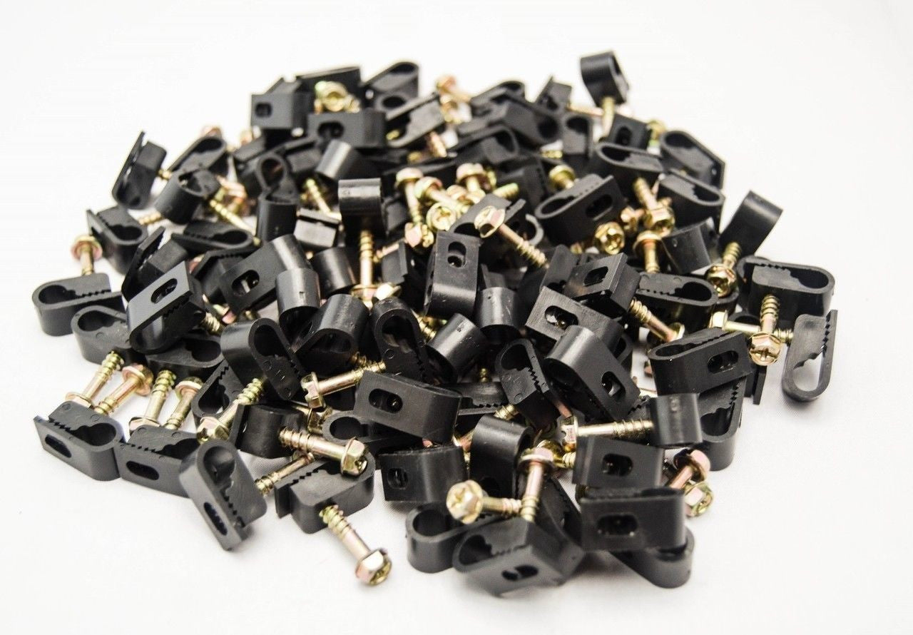 1200 Black Single Flex Clips With Strain Relief Screw RG6 RG59 Coax Cable