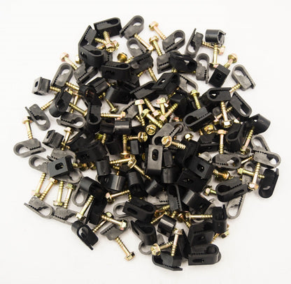 500 Pieces Black Single Screw Flex Clips for RG59 RG6 Coax Sat Cable