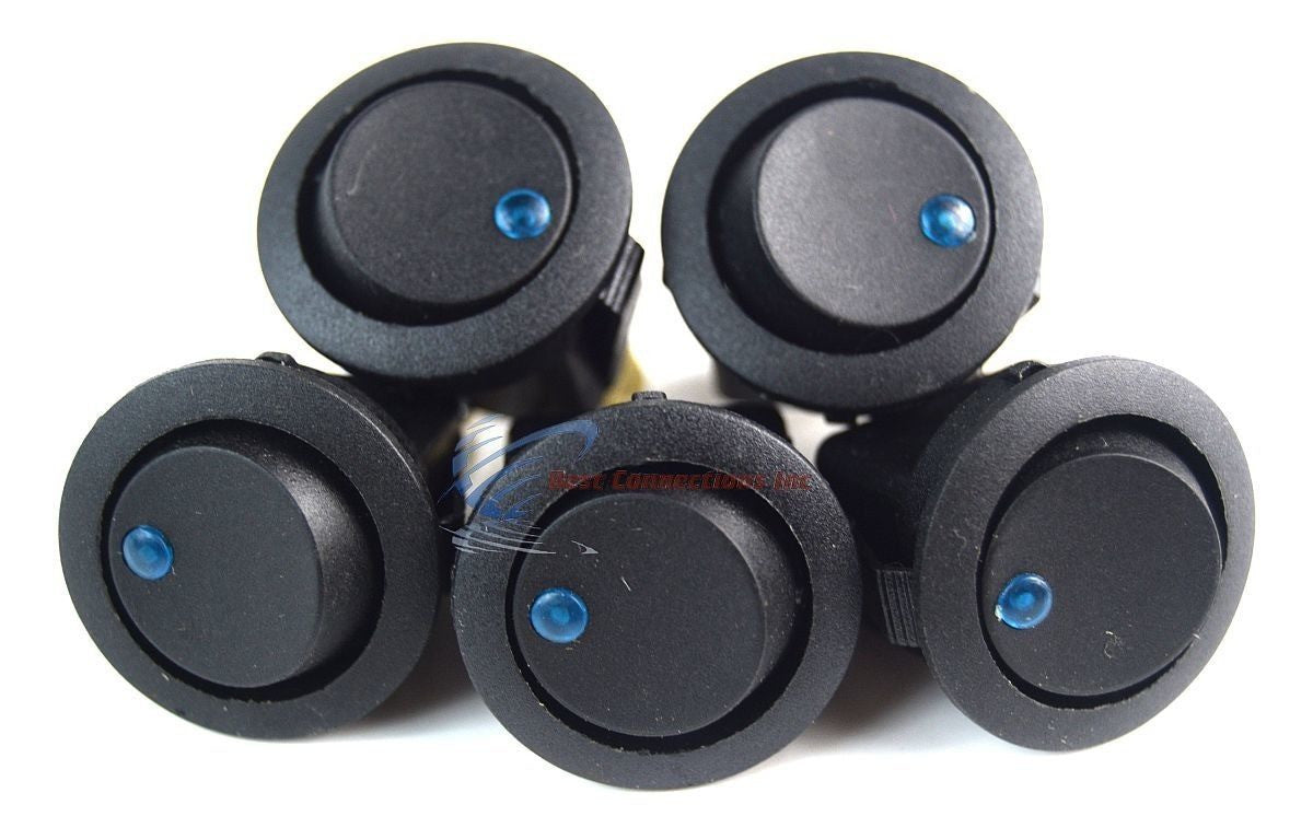 20 Pcs 12 Volt Round Rocker Switches with Blue LED On Off Car Automotive