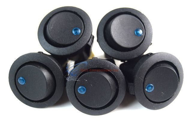 5 Pieces Blue LED Round Rocker On Off Switches 12 Volt Car Automotive Auto