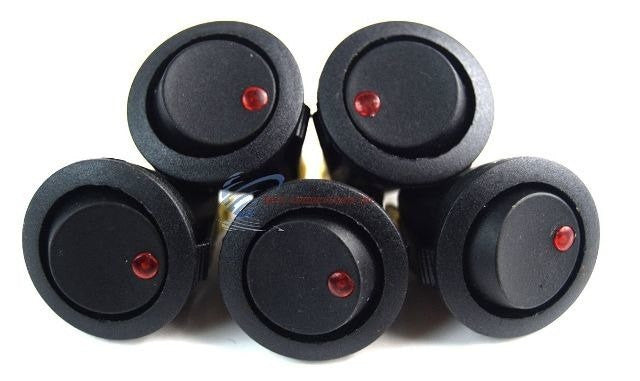 5 Pieces Red LED Round Rocker Switches On Off 12 Volt Car Automotive Auto