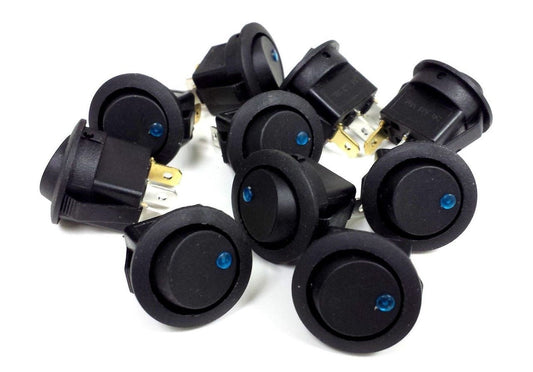 Audiopipe Black Round Rocker Switch with Blue LED 3 Prong  CAR SPST TOGGLE 10 PC