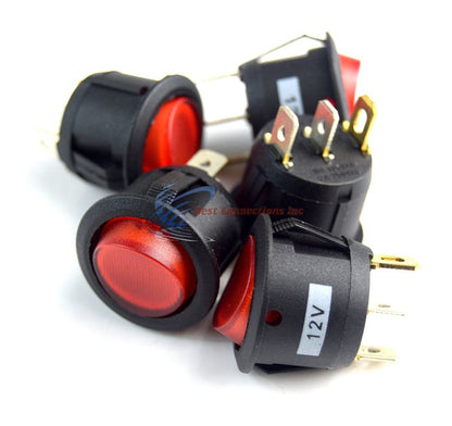 12 Volt Round 3 Prong Red LED Rocker Switch Car SPST Toggle Switch 12V 10 Pack