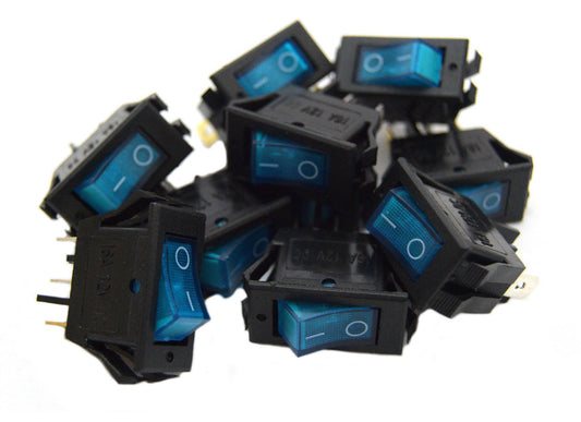 10 pack 12 Volt Lightning Blue LED Rocker Mini Switch On Off Car Automotive