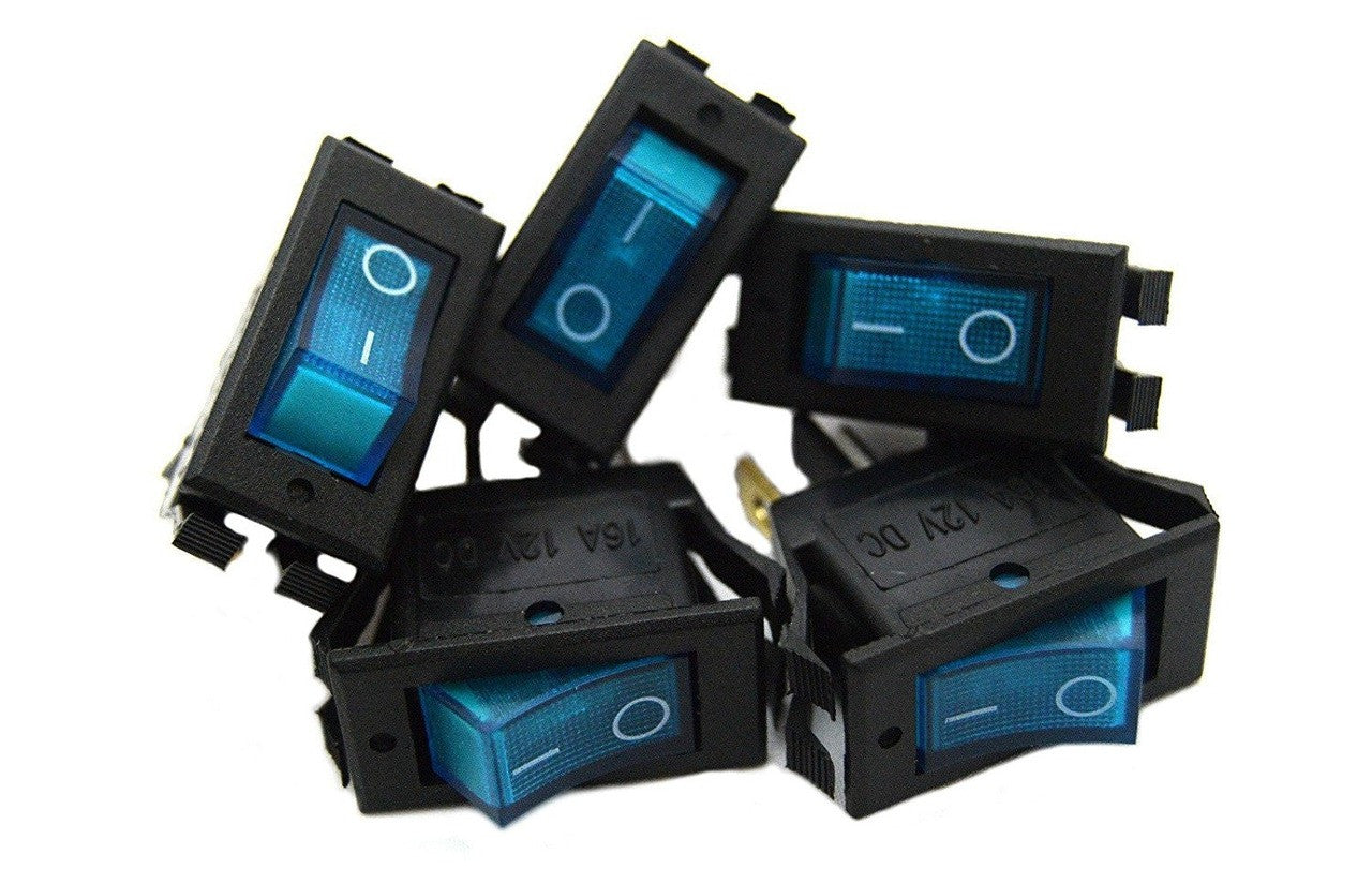 5 pack 12 Volt Lightning Blue LED Rocker Mini Switch On Off Car Automo ...