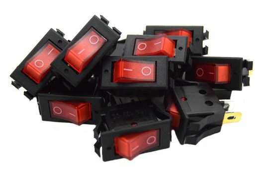 10 pack 12 Volt Lightning RED LED Rocker Mini Switch On Off Car Automotive