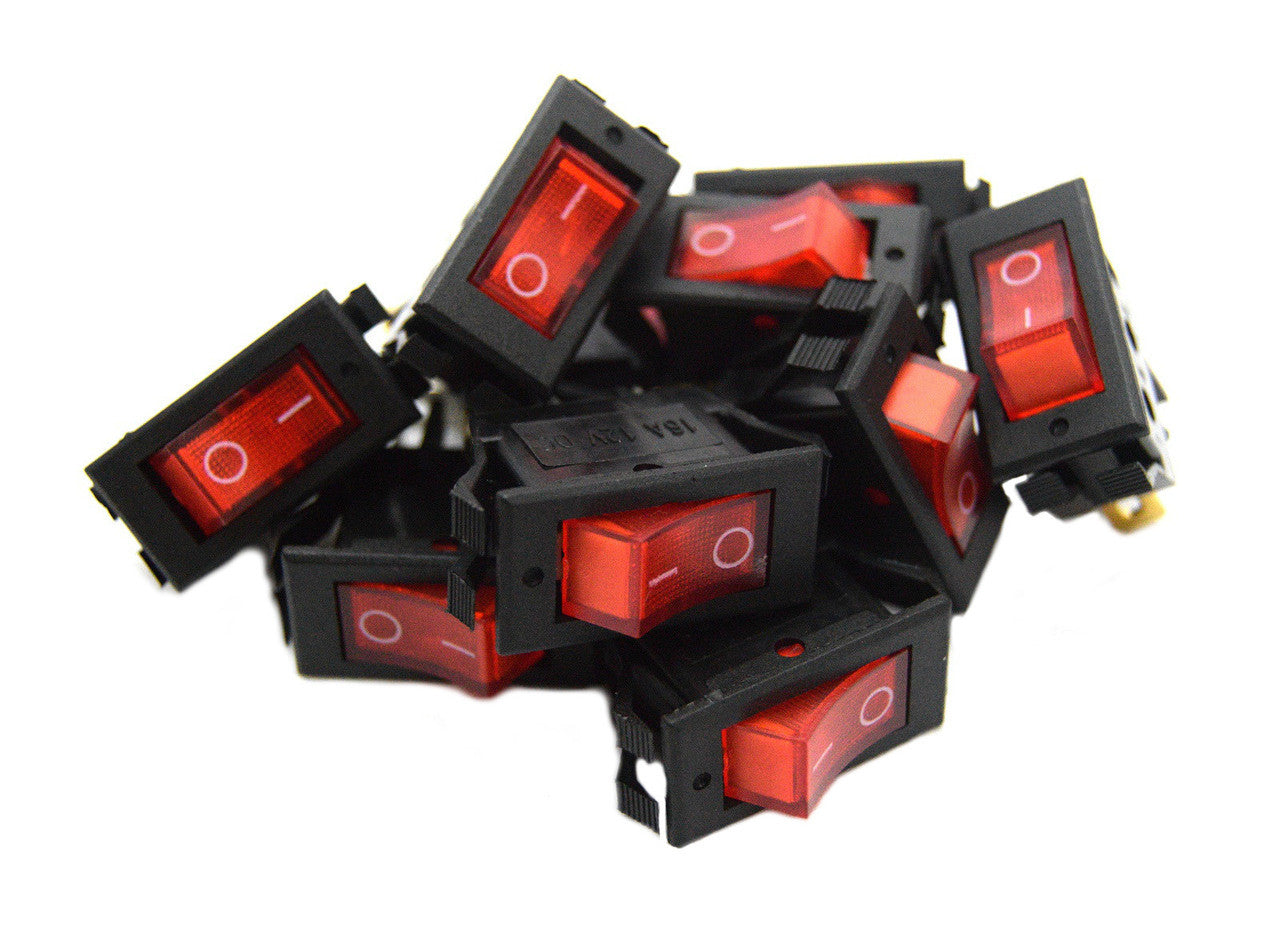 10 pack 12 Volt Lightning RED LED Rocker Mini Switch On Off Car Automotive