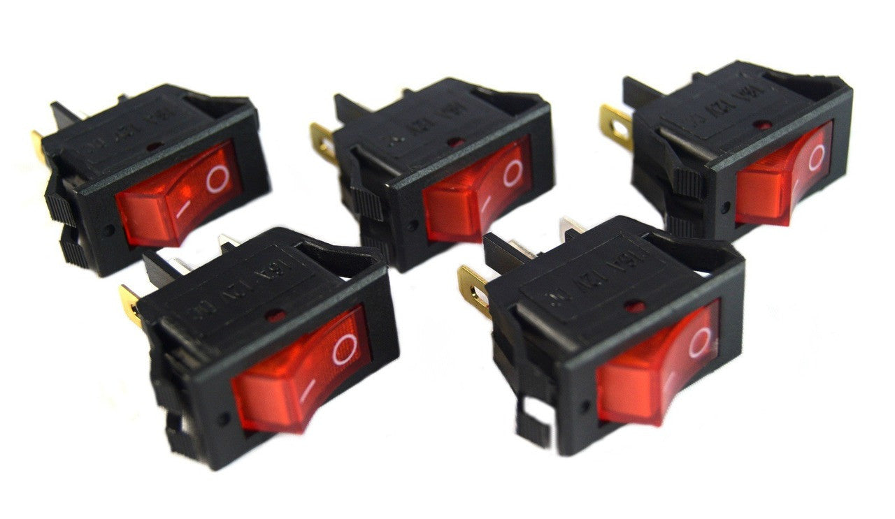 5 pack 12 Volt Lightning RED LED Rocker Mini Switch On Off Car Automotive