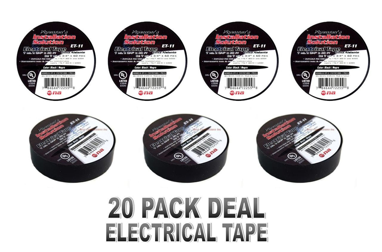 20 Rolls NA High Quality Black Electrical Tape 3/4" x 60' UL Listed ET-11