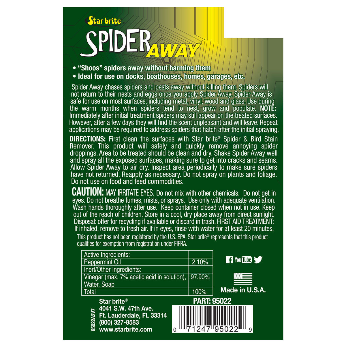 2 Pack StarBrite Spider Away 22 Oz Spray – Simply Chase Away Pesky Spiders & Keep Them Away - Ideal for Homes, Garages, Docks, Patios, Boathouses & More