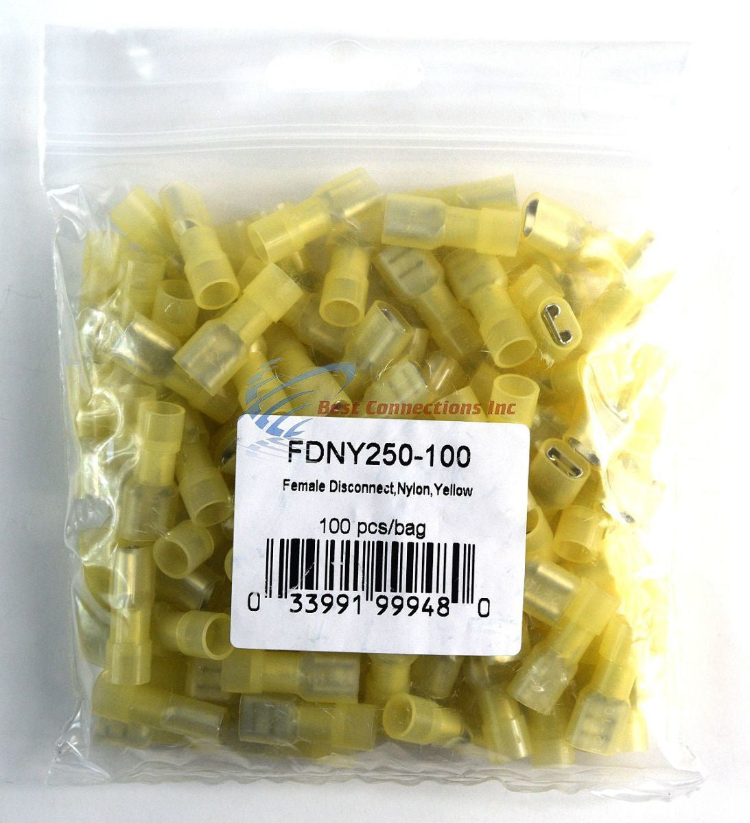 100 pcs Yellow Female Disconnect Nylon 12-10 gauge AWG 1/4" Audio Video Scosche