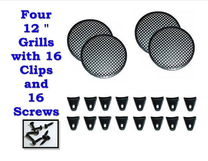 FOUR 12" INCH WAFFLE SPEAKER SUB WOOFER GRILLS WITH CLIPS AND SCREWS DJ-CAR-HOME