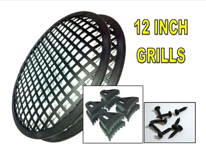 SPEAKER GRILLS 2 Pieces 12" INCH GRILL WAFFLE  SUB WOOFER CLIPS AND SCREW