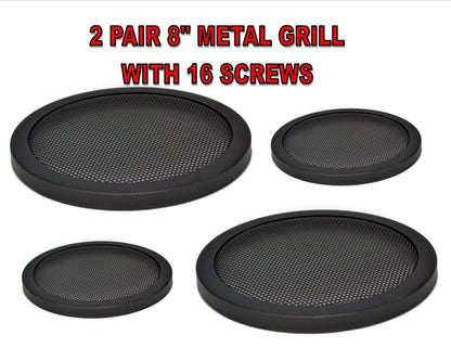 2 PAIR 8" INCH CAR SPEAKER WOOFER STEEL MESH GRILL W/ SPEED CLIPS & SCREWS GT-8