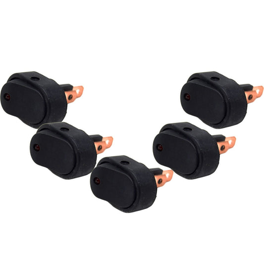 Illuminated Oval Rocker Switch 12 Volt On/Off Red LED 5 Pcs.