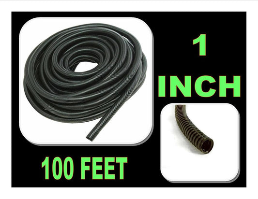 New 100' Feet 1" Black Split Loom Wire Flexible Tubing Wire Cover Audio