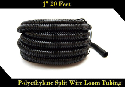 Black 20' Feet 1" Split Loom Tubing Wire Conduit Hose Cover Auto Home Marine