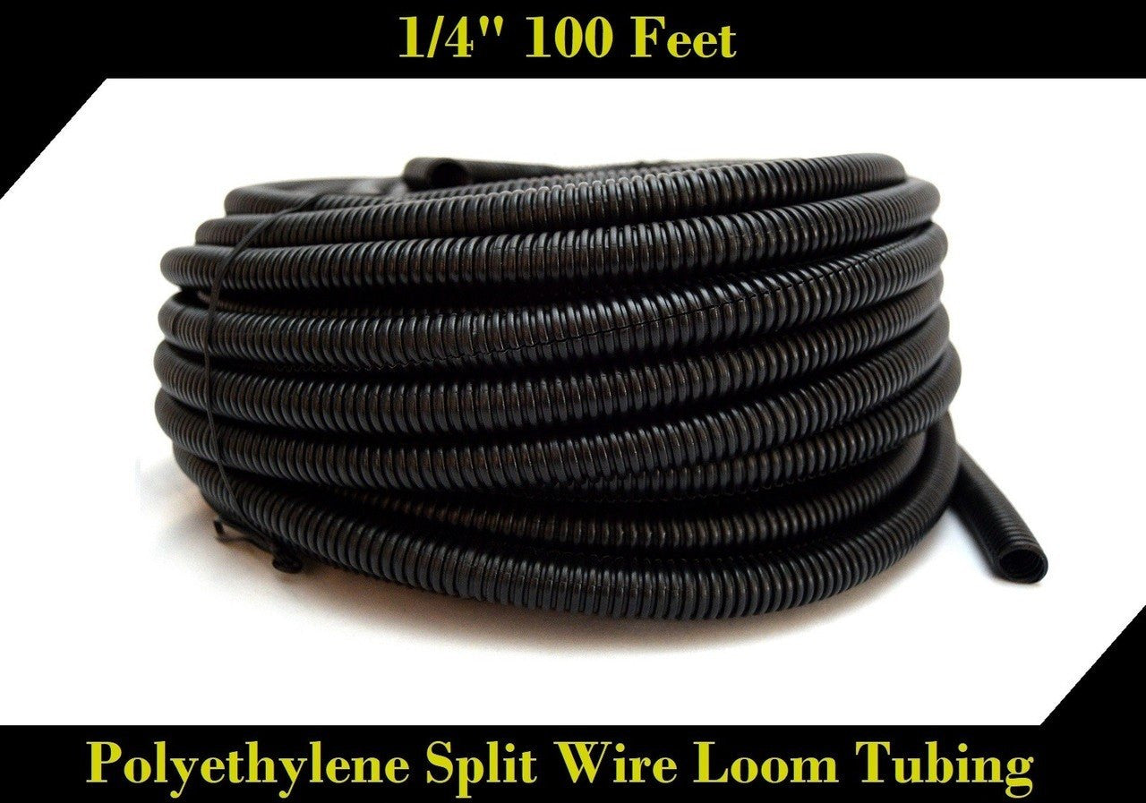 100 FT 1/4 INCH Split Loom Tubing Wire Conduit Hose Cover Auto Home Marine Black