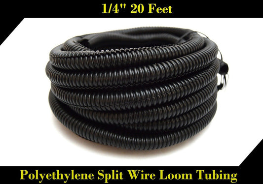 Wire Loom Black 20' Feet 1/4" Split Tubing Conduit Hose Cover Auto Home Marine