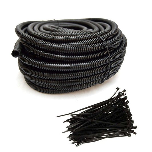 100 Ft 3/8" Split Wire Loom Tubing Combo 100 Pcs 4" Nylon Cable Zip Ties