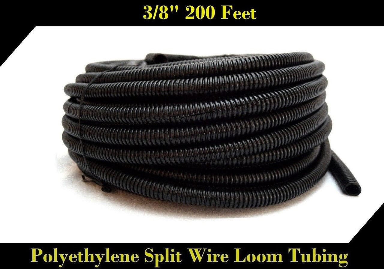 Black 200' Feet 3/8" Split Loom Tubing Wire Conduit Hose Cover Auto Home Marine