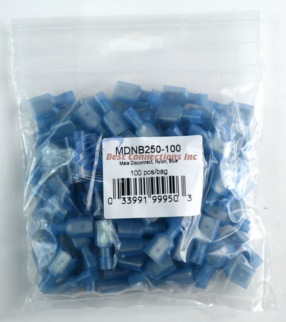 100 pcs Blue Male Disconnect Nylon 16-14 gauge AWG 1/4" Audio Video Scosche