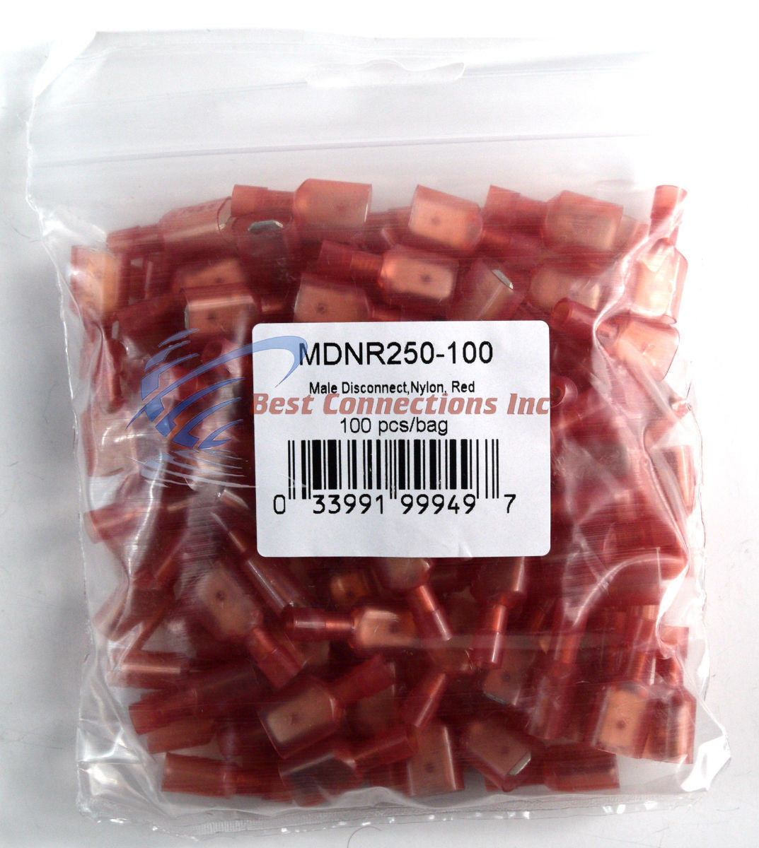 100 pcs Red Male Disconnect Nylon 22-18 gauge AWG 1/4" Audio Video