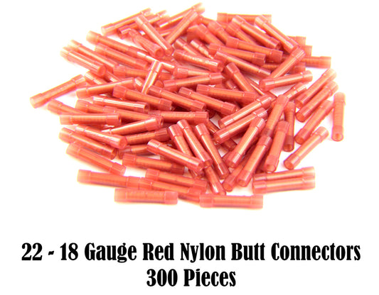 300 PCS 22 - 18 Gauge Red Nylon Butt Connectors Crimping Terminals Install Bay