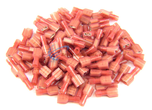 100 PK Red Female Disconnect Nylon 22-18 gauge AWG 1/4" Audio Video Install Bay