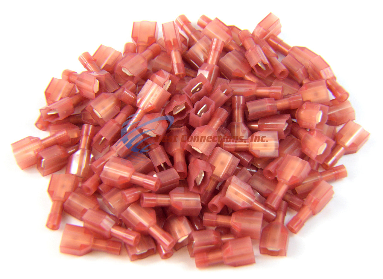 100 PK Red Male Disconnect Nylon 22-18 gauge AWG 1/4" Audio Video Install Bay