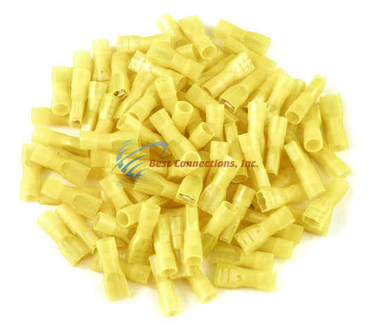 100 PK Yellow Female Disconnect Nylon 12-10 Gauge 1/4" Audio Video Install Bay