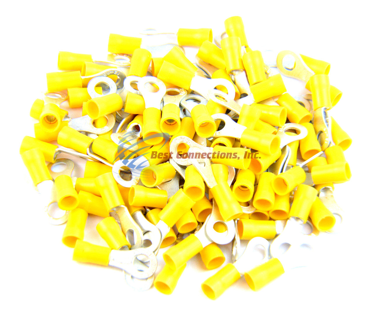 Yellow Vinyl Ring Terminal Connector 1/4" 12-10 Gauge AWG 100 PCS Install Bay