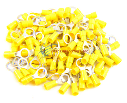 Yellow Vinyl Ring Terminal Connector 3/8" 12-10 Gauge AWG 100 PCS Install Bay