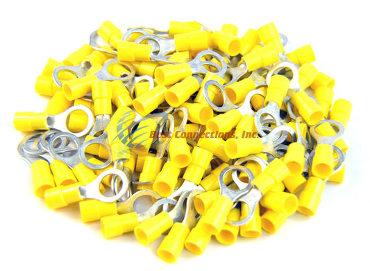 Yellow Vinyl Ring Terminal Connector 3/8" 12-10 Gauge AWG 100 PCS Install Bay