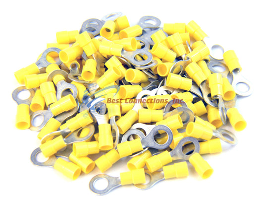 Yellow Vinyl Ring Terminal Connector 5/16" 12-10 Gauge AWG 100 PCS Install Bay