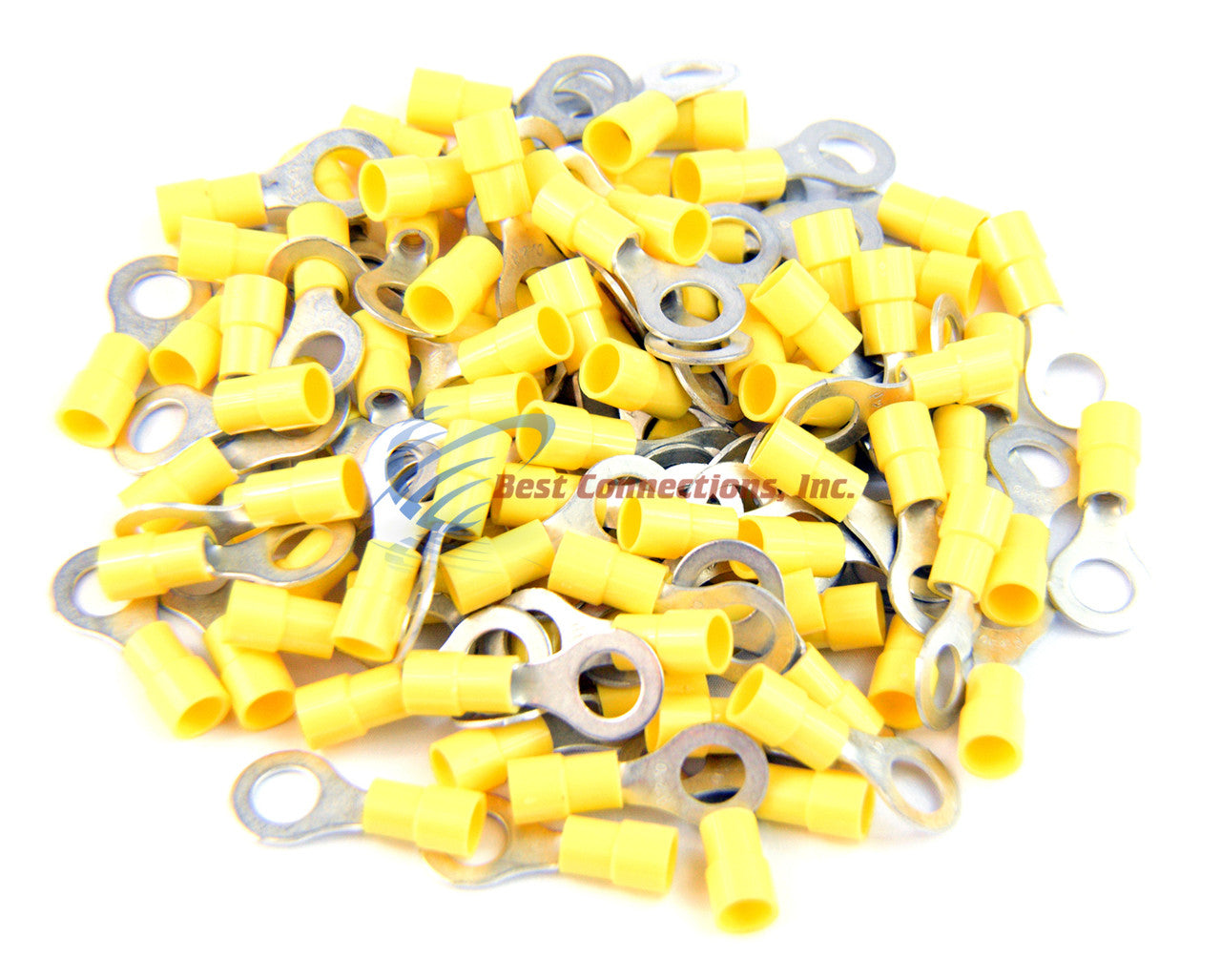 Yellow Vinyl Ring Terminal Connector 5/16" 12-10 Gauge AWG 100 PCS Install Bay