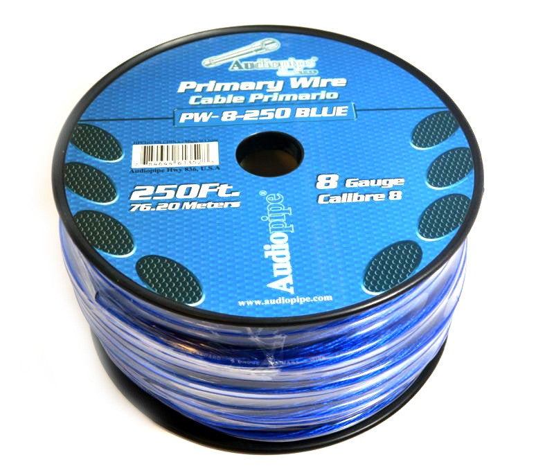 8 GA BLUE POWER WIRE PRIMARY GROUND 250FT COPPER MIX CABLE CAR AUDIO A ...
