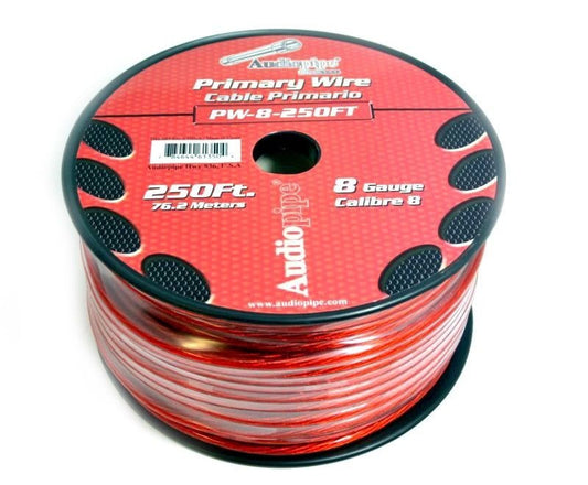 8 GA RED POWER WIRE PRIMARY GROUND 250FT COPPER MIX CABLE CAR AUDIO AMPLIFIER