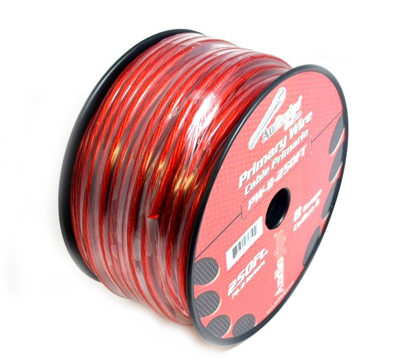 8 GA RED POWER WIRE PRIMARY GROUND 250FT COPPER MIX CABLE CAR AUDIO AMPLIFIER