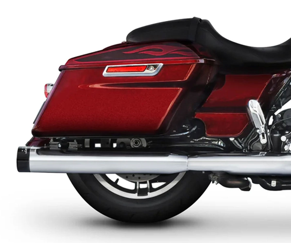 Rinehart Racing DBX40 4" Slip-On Mufflers Chrome with Black End Caps for 1995-2016 H-D Touring models - 500-0162