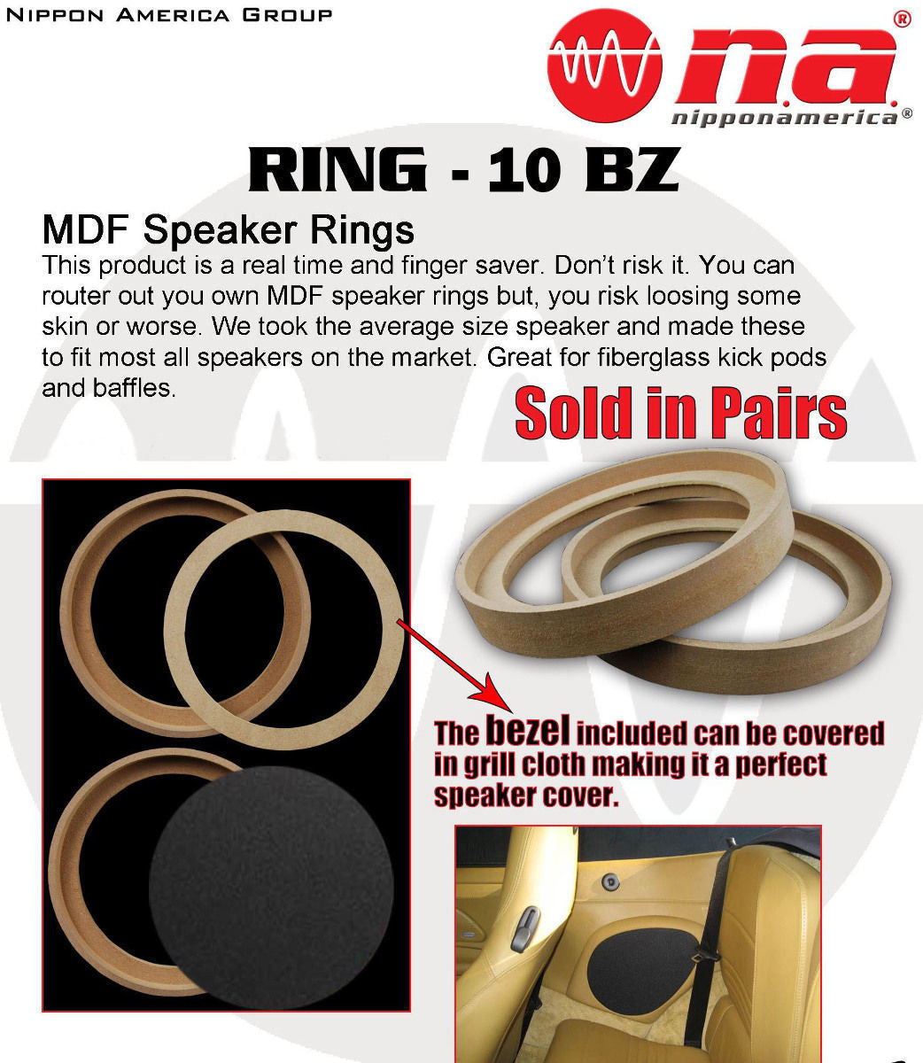 1 Pair 10" RING-10BZ MDF Speaker Ring Recess With Bezel MOUNTING SPACER RECESSED