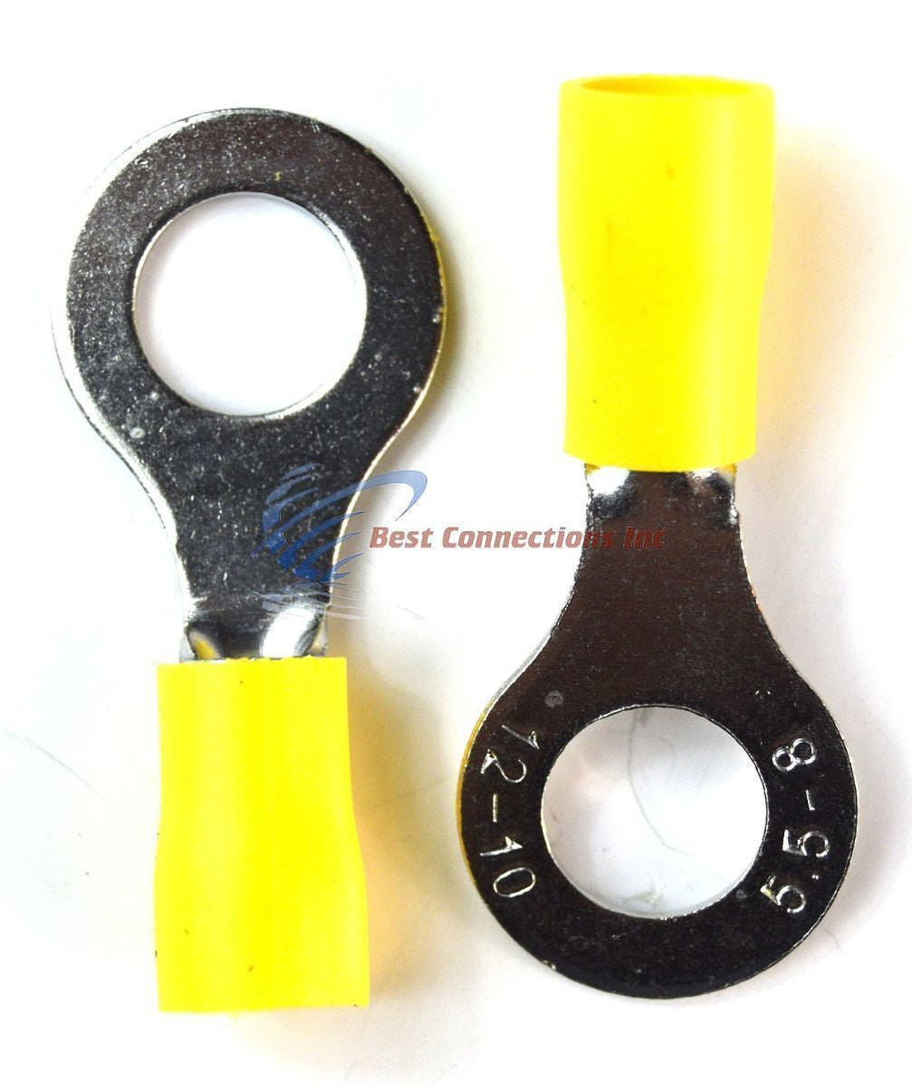 100 Pieces Vinyl Yellow 5/16" Ring Terminal Connector 12 - 10 Gauge AWG Scosche