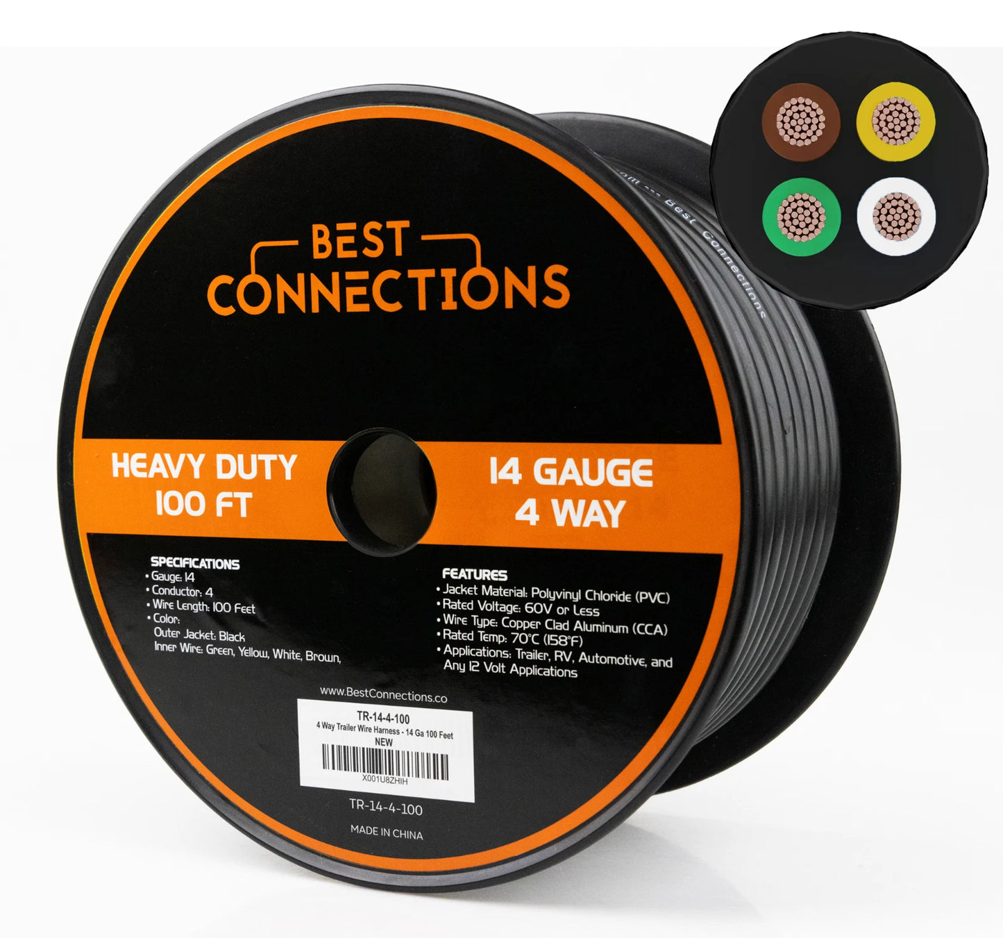BEST CONNECTIONS Heavy Duty 14 Gauge 4 Way Trailer Wire