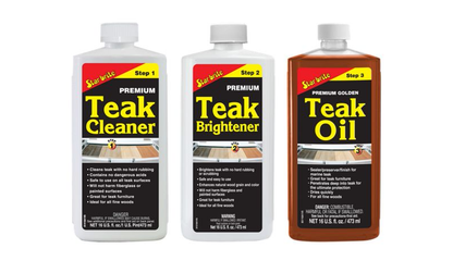 Premium Teak Care Pint Size KIT - Teak Cleaner, Premium Teak Brightener, and Premium Golden Teak Oil 081216