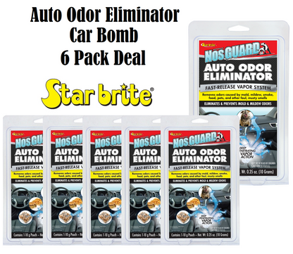 StarBrite NosGUARD SG Auto Odor Eliminator - Quick-Action Vapor System, Eliminates Damp, Musty Smells, Smoke & Pet Odors in Cars within 4-6 Hours - Case of 6