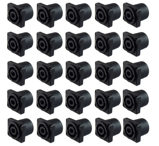 25 Pack Female Speakon Speaker Cable 4 Wire Panel Mount Audio Connectors